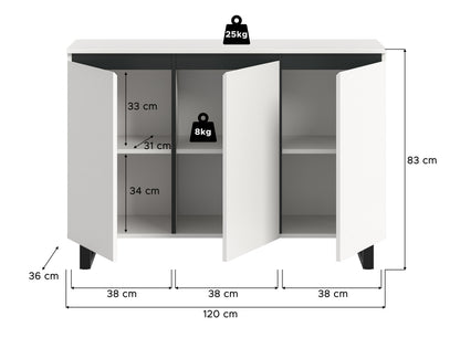 Buffet TOMASA (L/H/P : env. 120/84/36 cm) en imitation Chêne Evoke/imitation Chêne Evoke