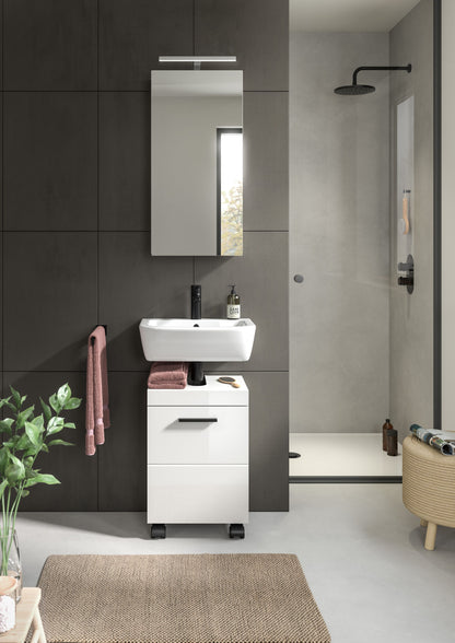 Ensemble de salle de bain avec éclairage NOVA (L/H/P : env. 40/191/30 cm) en blanc/blanc brillant