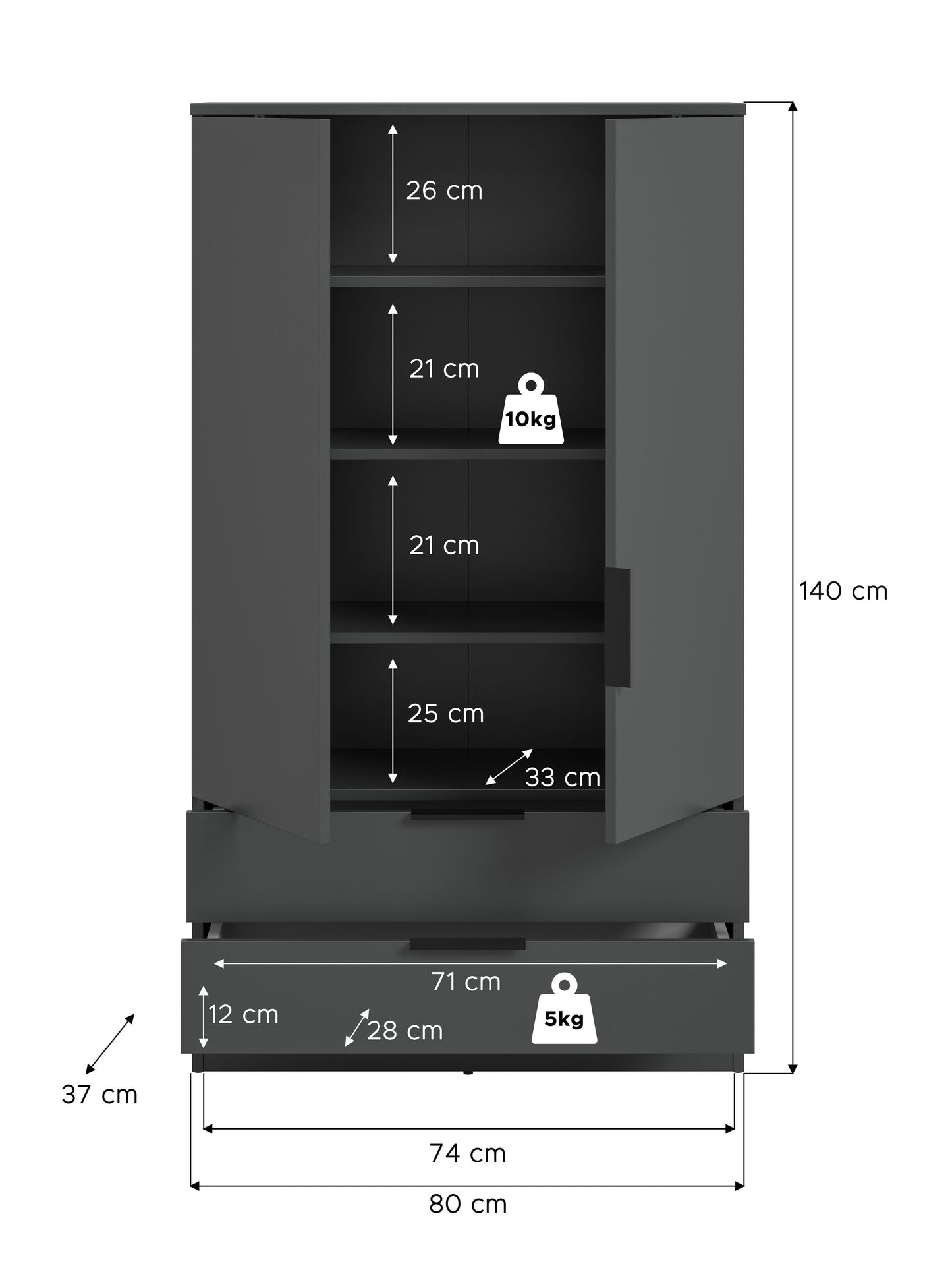 Homes & Jones Kleiderschrank 80 cm, Jugendzimmerschrank mit Schubladen