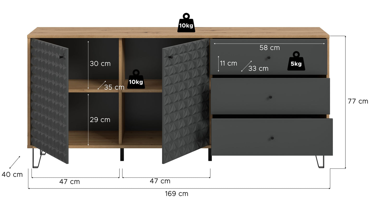 Homes & Jones Sideboard-Wohnzimmerschrank 169 cm breit, Wohnmöbel