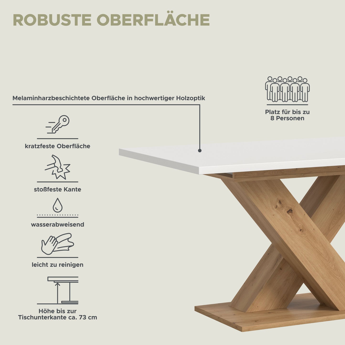 Table de salle à manger MOTION (L/H/P : env. 150/76/90 cm) en blanc/cachemire