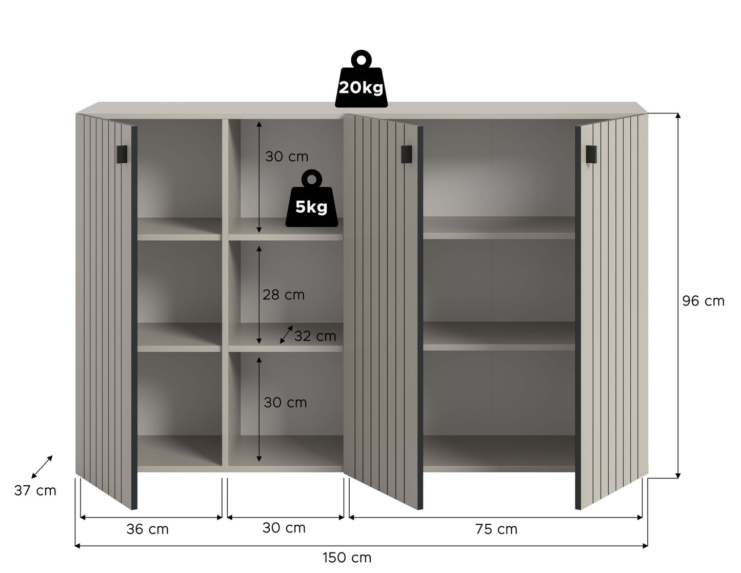 Homes & Jones Garderobenschrank 150 cm breit, Dielenschrank, Flurmöbel