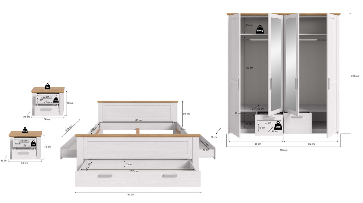 Bed system with wardrobe VERONA (W/H/D: approx. 0/0/0 cm) in Sibiu Larch replica/Sibiu Larch replica