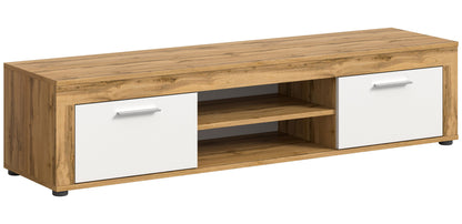Meuble TV bas JAM (L/H/P : env. 160/37/40 cm) en imitation chêne Wotan/gris