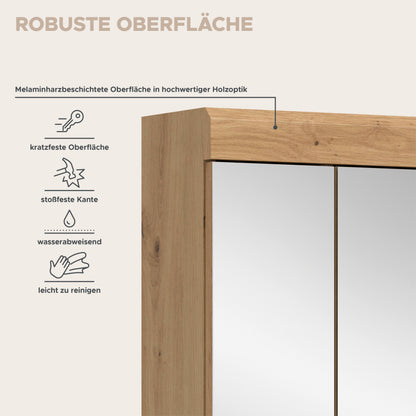 Badspiegelschrank mit Eichenoptik-Rahmen und Spiegeltür, robuste melaminbeschichtete Oberfläche