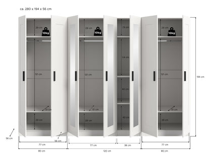 Homes & Jones Kleiderschrank weiß 3-tlg., Schlafzimmerschränke 280 cm breit