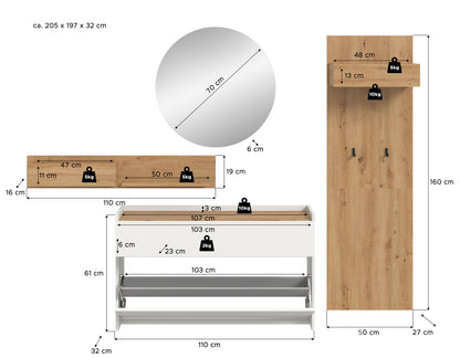 Homes & Jones Garderobe 4-tlg., Garderobenkomplettset, Dielenmöbel-Flurmöbel