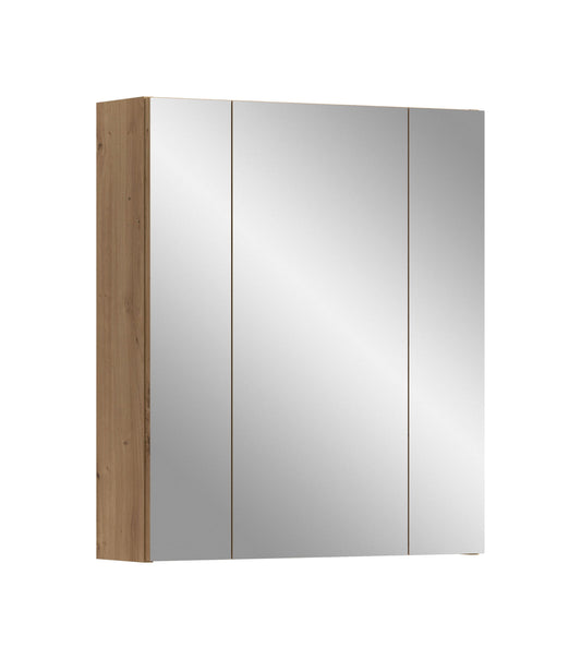 Badspiegelschrank mit 3 Spiegeltüren, Holzseitenoptik, Frontansicht