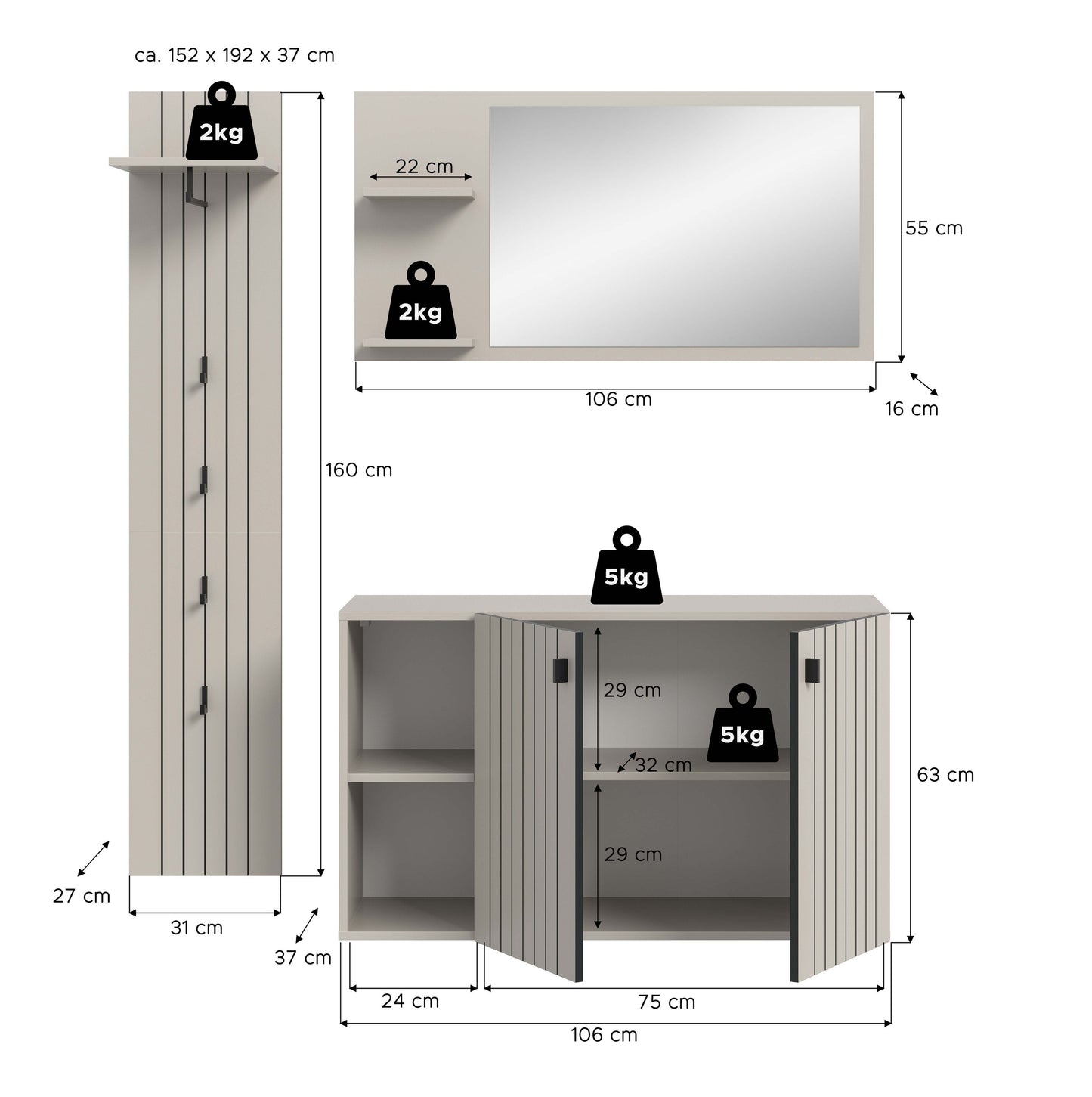 Ensemble de penderie STATION (L/H/P : env. 152/192/37 cm) en cachemire/cachemire
