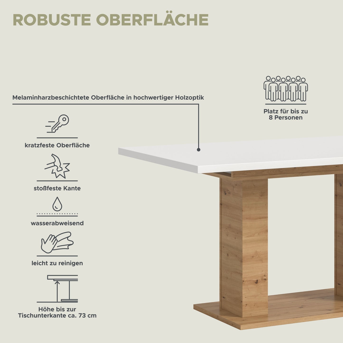 Table de salle à manger MOTION (L/H/P : env. 150/76/90 cm) en blanc/cachemire
