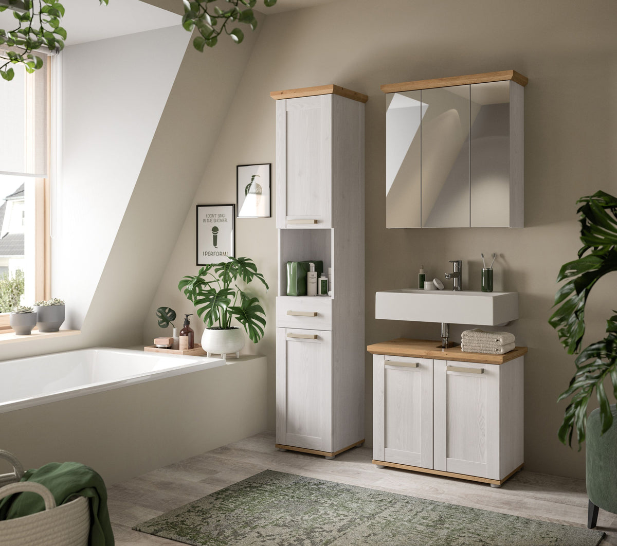 Homes & Jones Badmöbelset 3-tlg. Landhausstil, Badmöbel Set mit Badspiegel 3-trg
