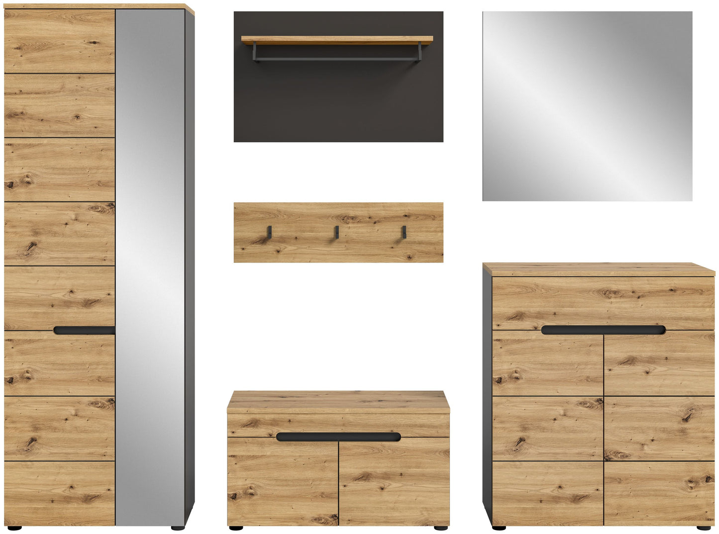 Ensemble d'entrée CANU (L/H/P : env. 255/190/37 cm) en gris basalte/vert fumée
