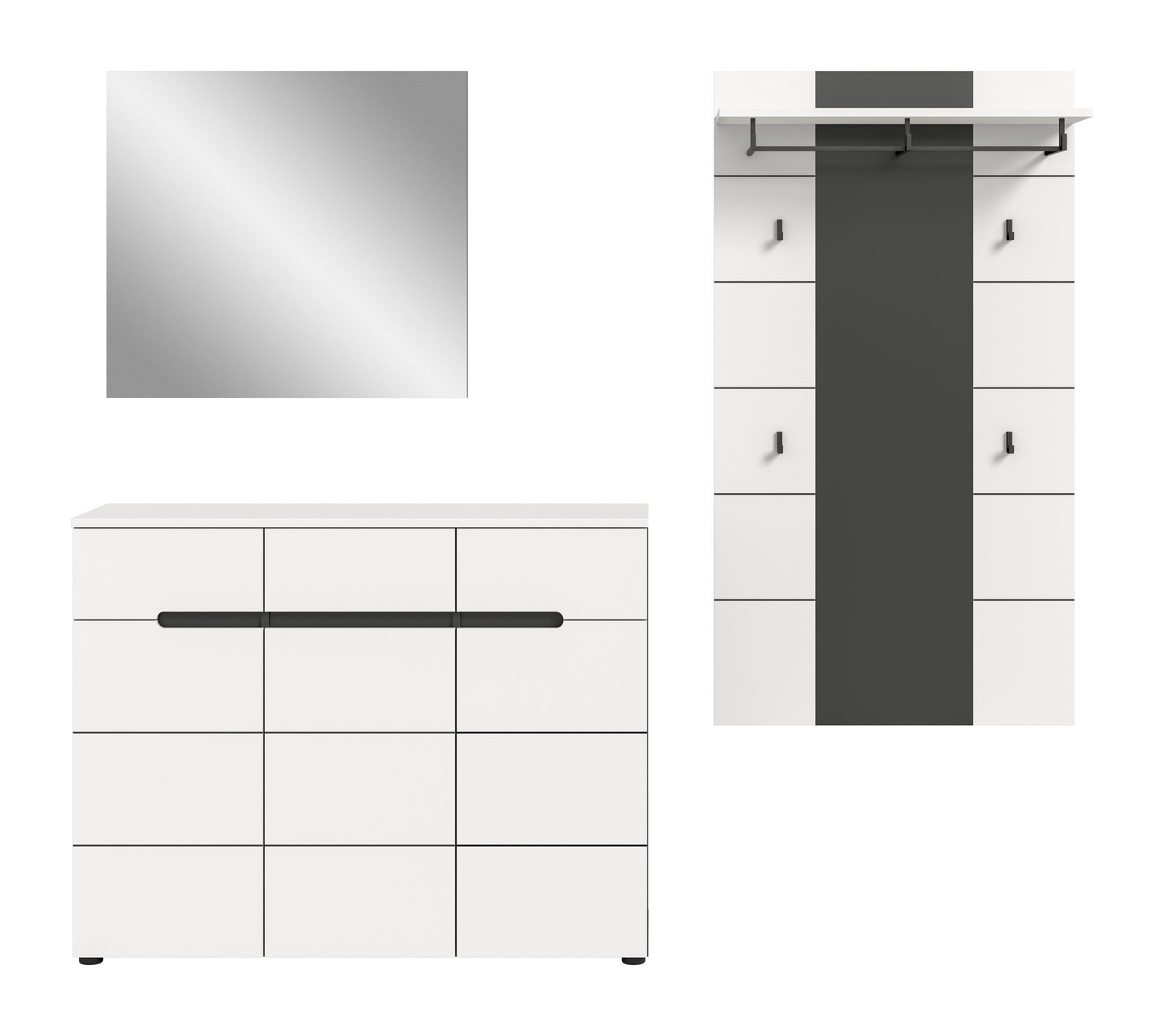 Ensemble de vestiaire CANU (L/H/P : env. 215/190/37 cm) en gris basalte/vert fumée