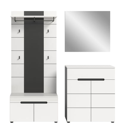 Homes & Jones Garderobenset 4-tlg., 1x Paneel, Sitzbank, Kommode und Spiegel