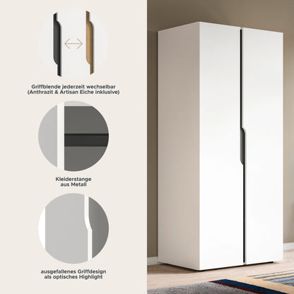 Armoire 2 portes ANGA (L/H/P : env. 80/180/51 cm) en anthracite/imitation chêne Artisan