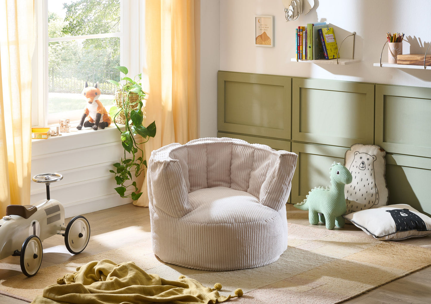 Pouf Snuggle Kids – Fauteuil confortable en velours côtelé avec dossier
