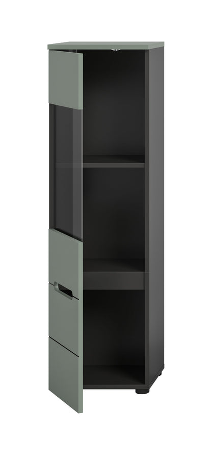 Vitrine CANU (L/H/P: env. 36/125/33 cm) en gris basalte/vert fumé
