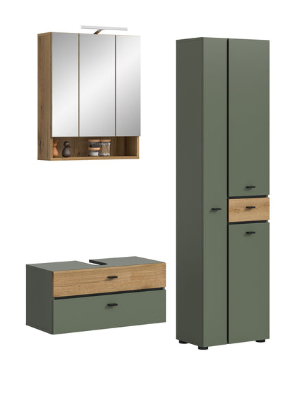 Ensemble de salle de bain avec éclairage AQUA (L/H/P: env. 141/191/35 cm) en vert sauge/vert sauge
