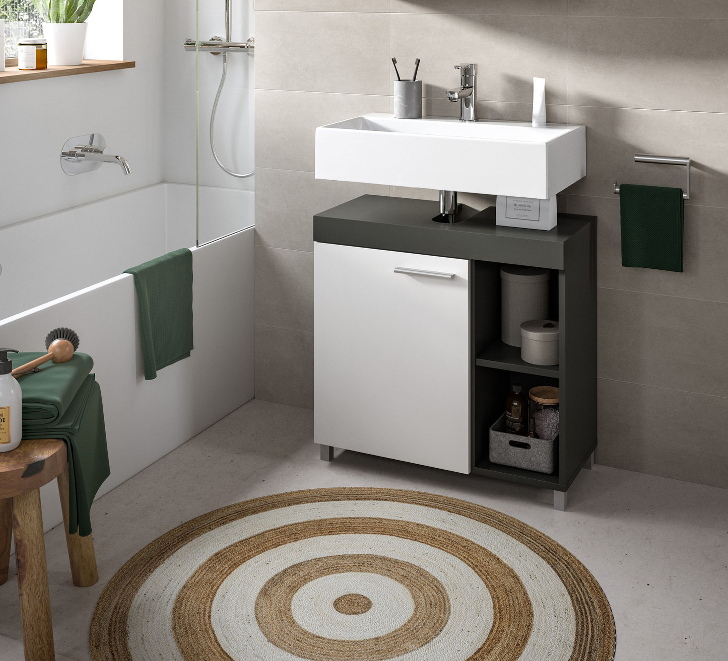 Homes & Jones Bad-Waschbeckenunterschrank 65 cm breit weiß-anthrazit, Badmöbel