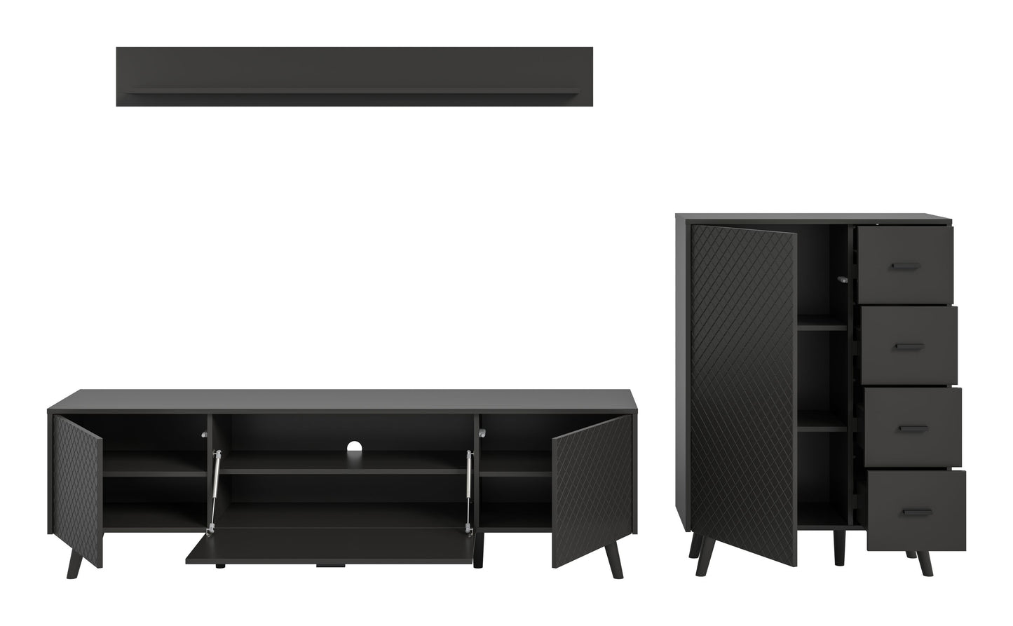 Homes & Jones Wohnwand Set 3-tlg. matt Grau, Lowboard für TV bis zu 70 Zoll