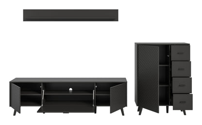 Homes & Jones Wohnwand Set 3-tlg. matt Grau, Lowboard für TV bis zu 70 Zoll