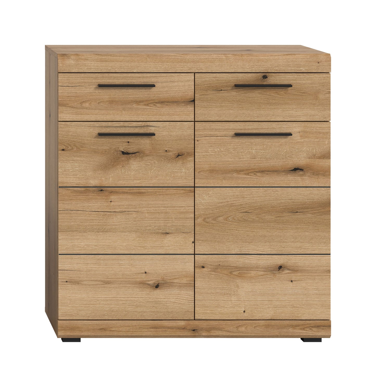 Homes & Jones Schuhschrank-Kommode in hellem Holzdekor, Schubladen mit schwarzen Griffleisten