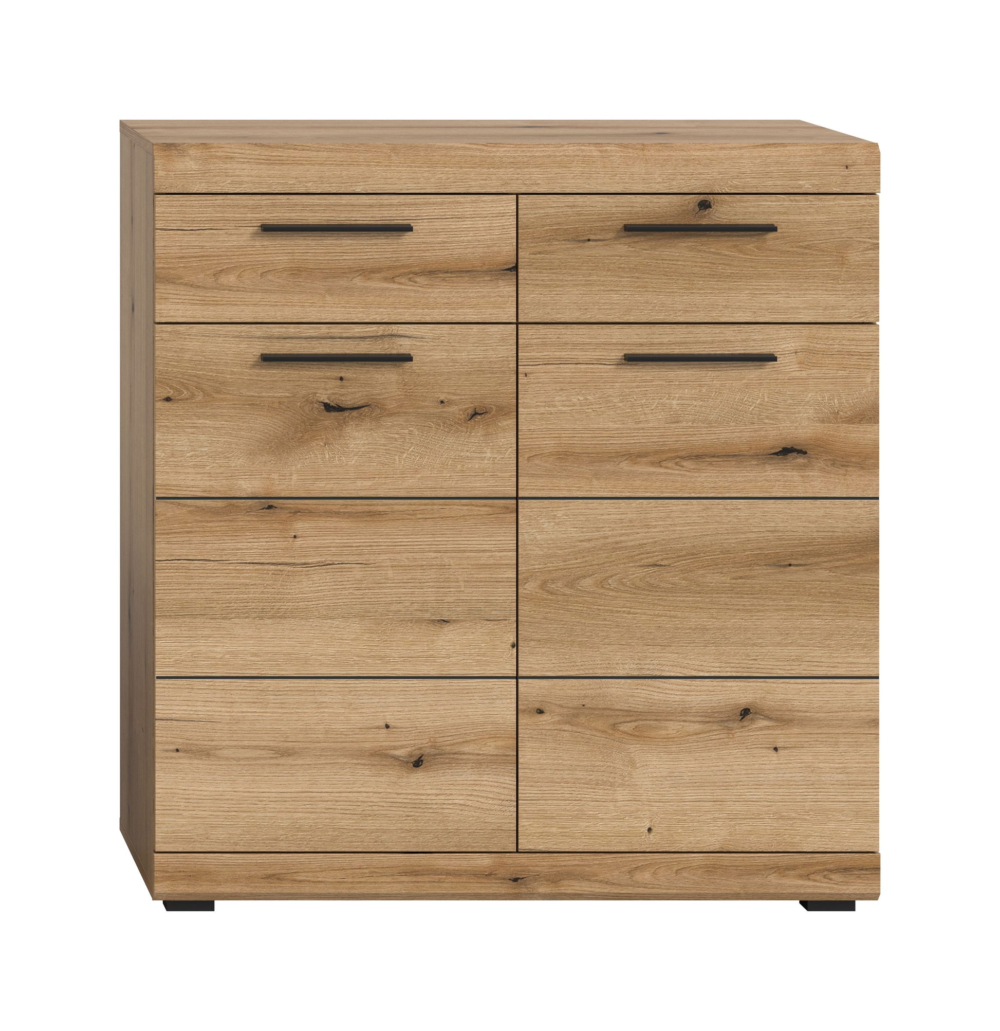 Homes & Jones Schuhschrank-Kommode in hellem Holzdekor, Schubladen mit schwarzen Griffleisten