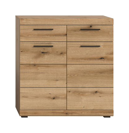 Homes & Jones Schuhschrank-Kommode in hellem Holzdekor, Schubladen mit schwarzen Griffleisten