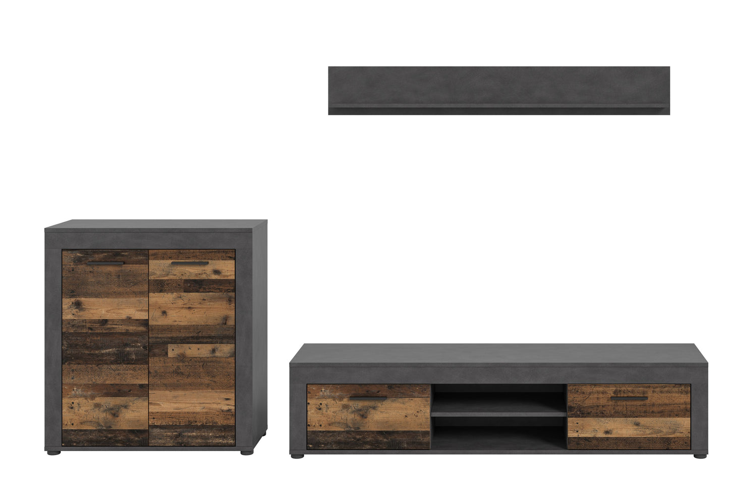 Meuble TV JAM (L/H/P : env. 255/159/40 cm) en imitation chêne Wotan/gris