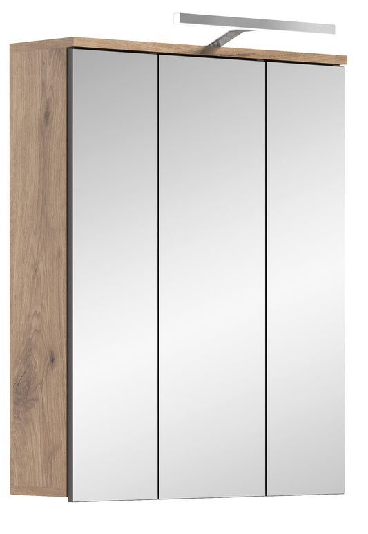 Armoire de toilette avec éclairage MASON (L/H/P : env. 60/77/37 cm) en imitation chêne Nox/verre miroir