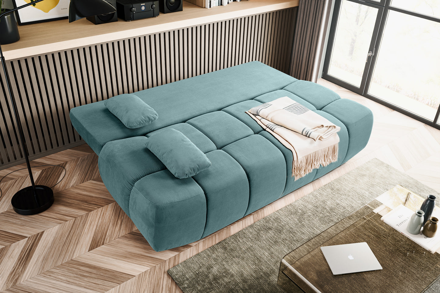 Canapé convertible Lauder – Canapé tendance en velours côtelé avec fonction couchage