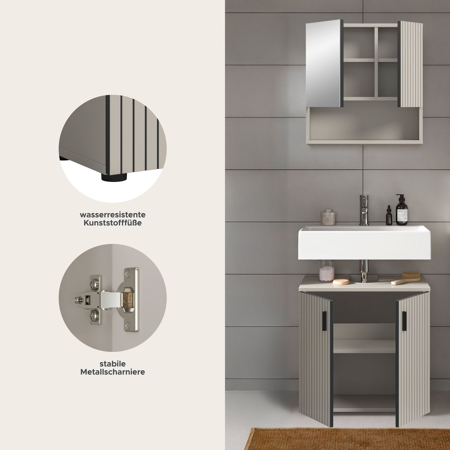 Bathroom Set MONE (W/H/D: approx. 60/192/30 cm) in Cashmere/Cashmere