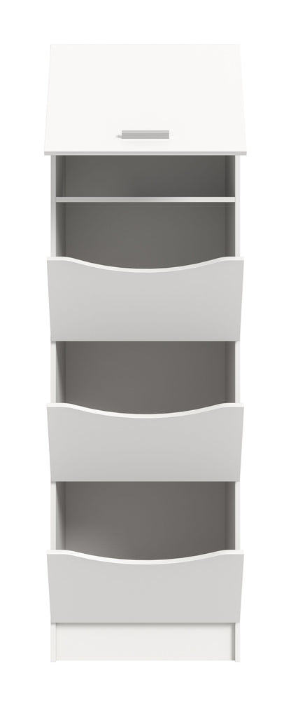 Wäscheschrank weiß mit vier Wäscheboxen und Klappe oben mit Griff