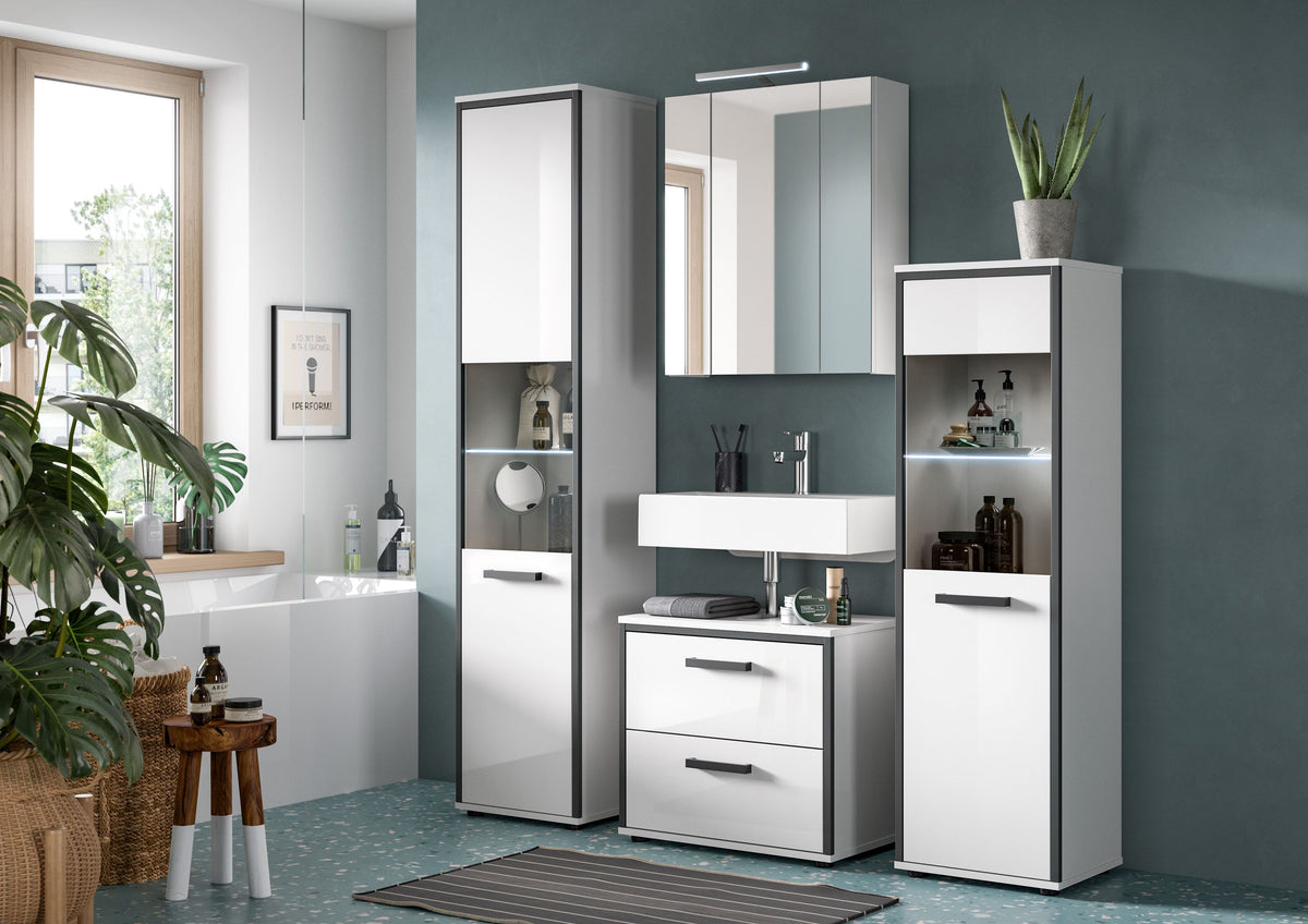 Bathroom set incl. lighting KOJAK (W/H/D: approx. 115/188/37 cm) in white/white high-gloss