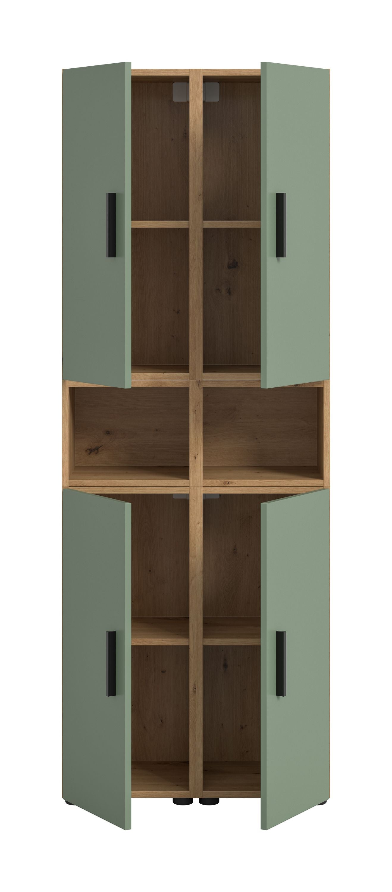 Wall Unit THE ONE (W/H/D: approx. 65/178/34 cm) in Artisan Oak finish/Smoke Green