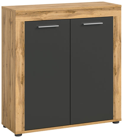 Highboard JAM (L/H/P : env. 80/88/35 cm) en imitation chêne Wotan/gris