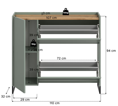 Commode à chaussures DRIVE (L/H/P : env. 110/94/32 cm) en sauge/sauge