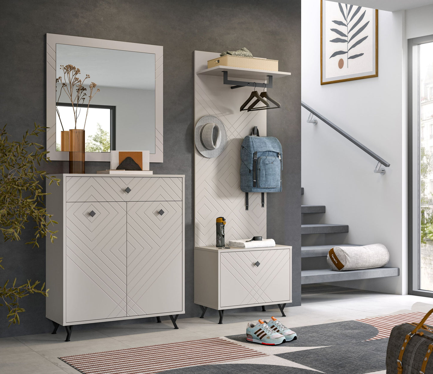 Ensemble de vestiaire NOTES (L/H/P : env. 195/190/35 cm) en beige sable/beige sable mat