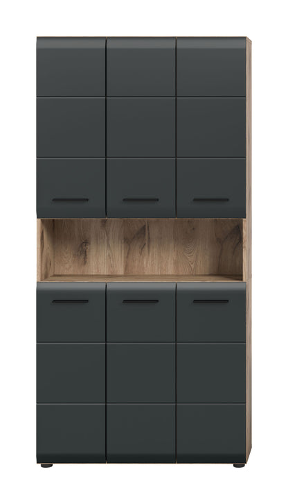 Meuble de rangement polyvalent ICE (L/H/P : env. 90/185/30 cm) en imitation chêne Nox/noir mat