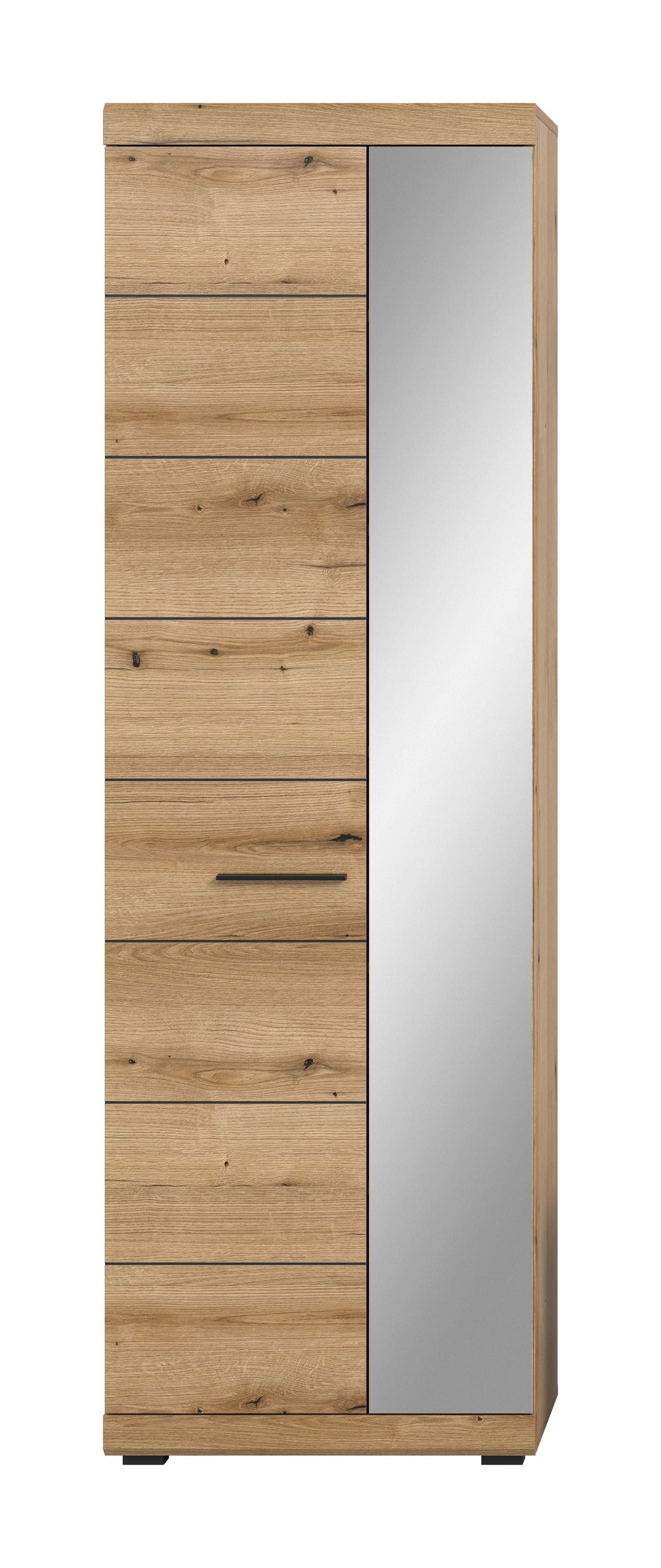 Garderobenschrank mit Spiegel, Holzdekor mit seitlichem Spiegelflügel, geschlossen