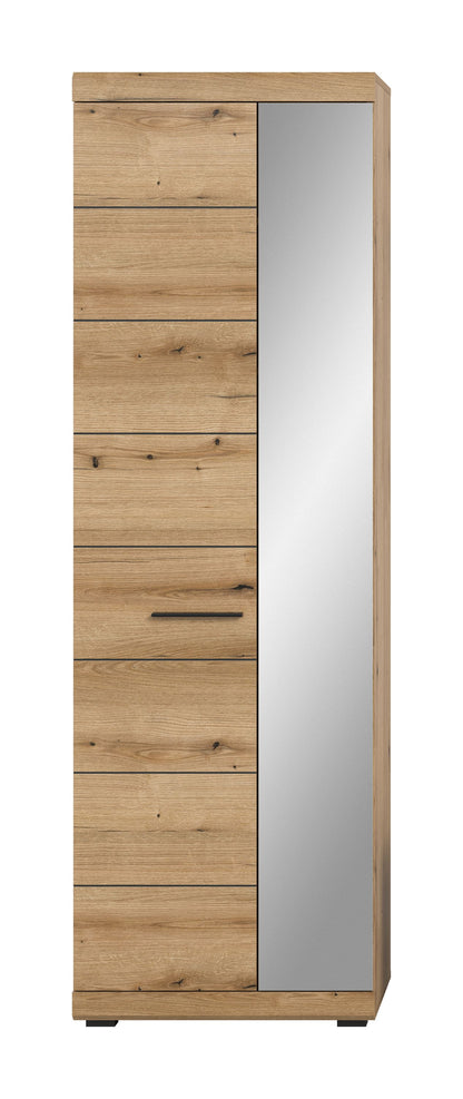 Garderobenschrank mit Spiegel, Holzdekor mit seitlichem Spiegelflügel, geschlossen