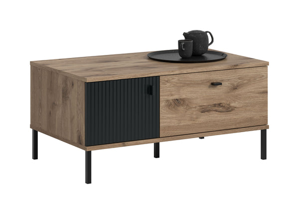 Table basse CHESS (L/H/P : env. 100/48/60 cm) en imitation chêne Nox/noir