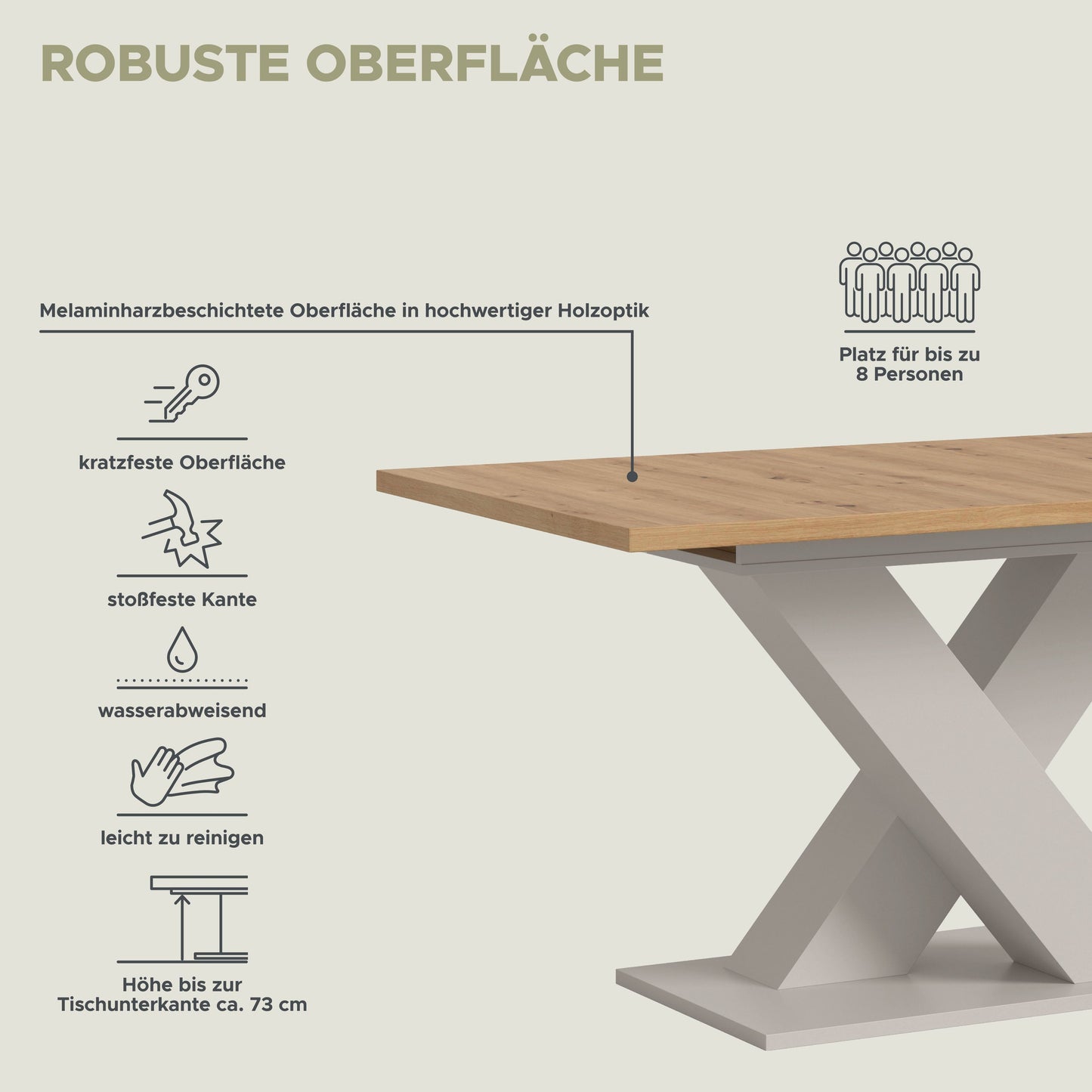 Table de salle à manger MOTION (L/H/P : env. 150/76/90 cm) en blanc/cachemire
