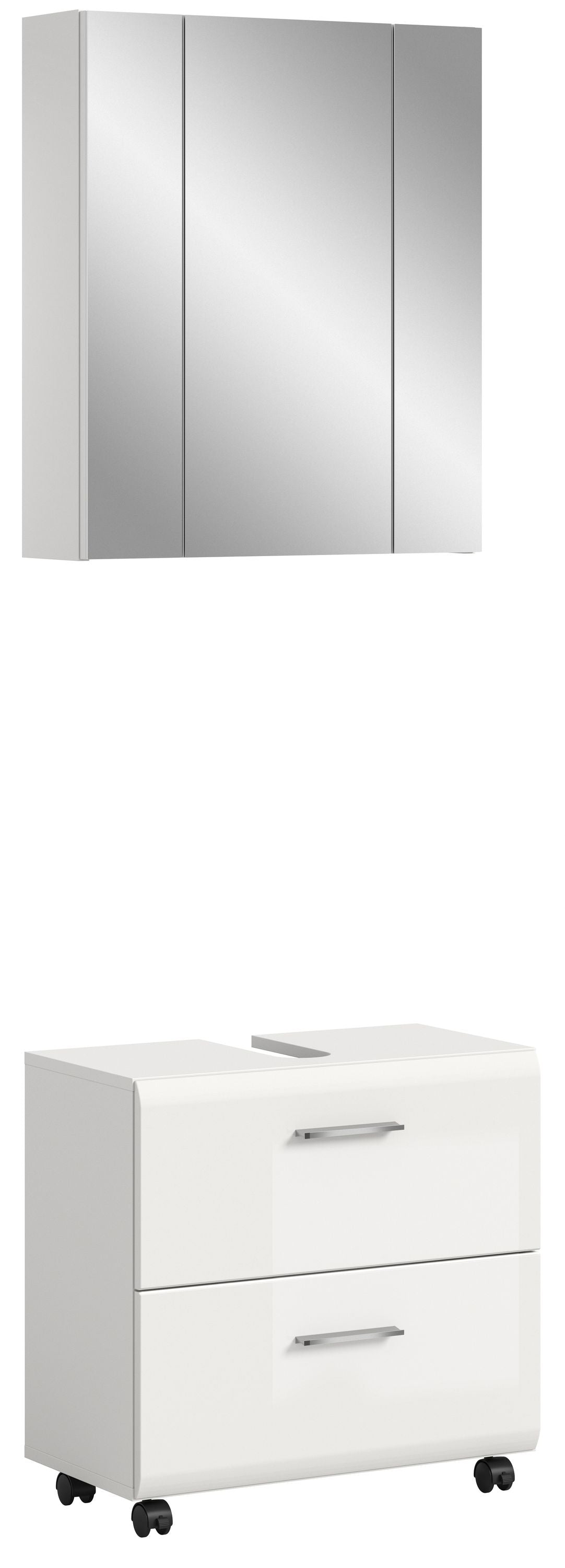 Homes & Jones Badmöbelset 2-tlg., Schrank 60 cm rollbar, Badspiegelschrank 3-trg