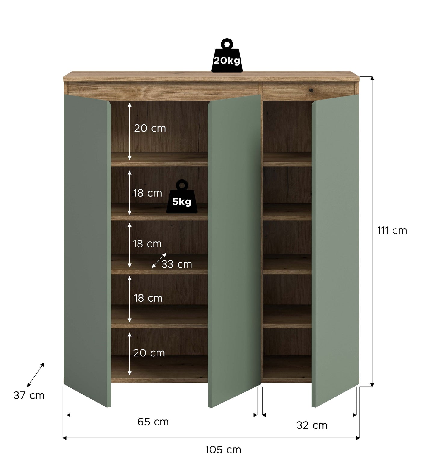Meuble universel SCARPA (L/H/P : env. 105/111/37 cm) en vert fumée/vert fumée