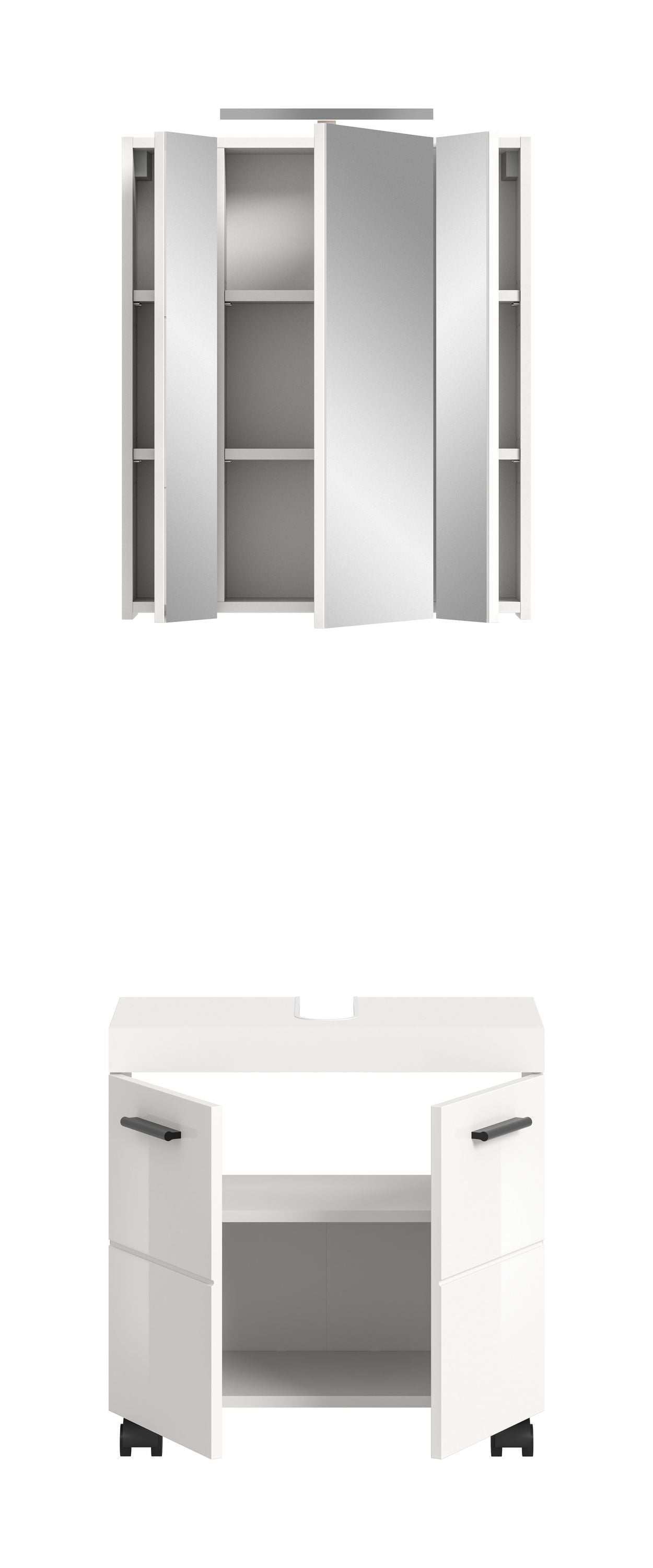 Ensemble de salle de bain avec éclairage NOVA (L/H/P : env. 60/191/30 cm) en blanc/blanc brillant