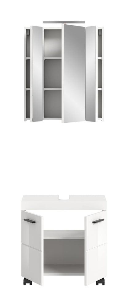 Ensemble de salle de bain avec éclairage NOVA (L/H/P : env. 60/191/30 cm) en blanc/blanc brillant