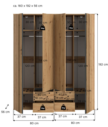 Homes & Jones Kleiderschrank 2-tlg., Schlafzimmerschrank 2x je 80 cm breit, 160 cm
