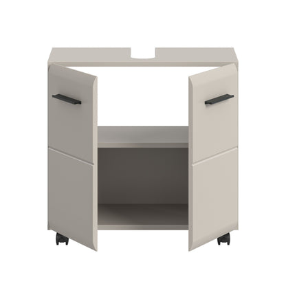 Rolling Washbasin Cabinet ICE (W/H/D: approx. 60/58/30 cm) in Nox Oak finish/matt black