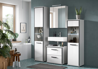 Armoire de toilette avec éclairage ICE (L/H/P : env. 60/70/18 cm) en imitation chêne Nox/noir mat